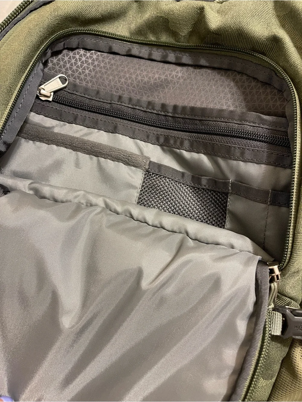 The North Face Olive Green & Purple Backpack